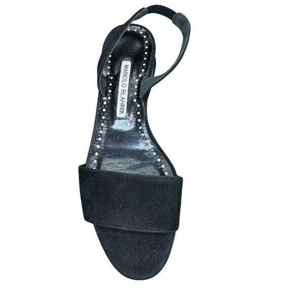 Manolo Blahnik Paclessa Black Suede Slingback Sandals Size 6 NWT - Picture 6 of 16